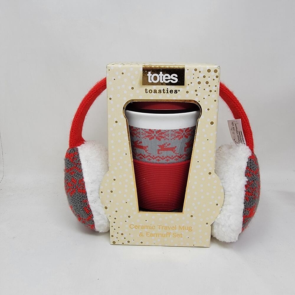 Totes Toasties Ear Muff and Cup Set Red